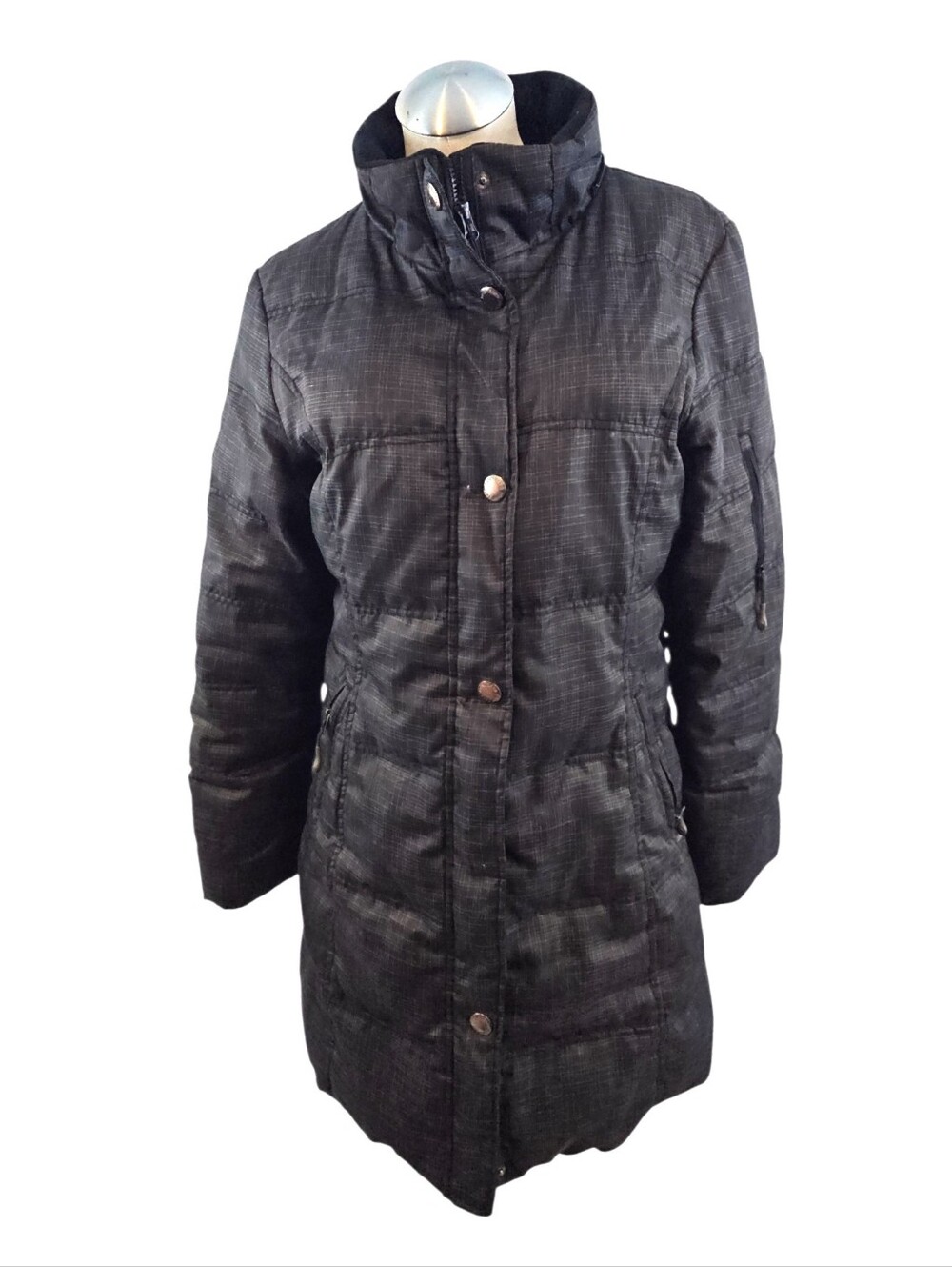 Point Zero Nicole Benisti Size L Black Plaid Down Coat Waterproof
